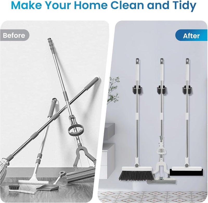 Yiows Broom Holder Wall Mount, 4PCS Broom Hanger Wall Mount, Stainless Steel Heavy Duty Mop Holder Broom Mop Hanger Wall with Screws, Garden Outdoor Tool Organizer Rack Broom Hanger (Black) - Image 5